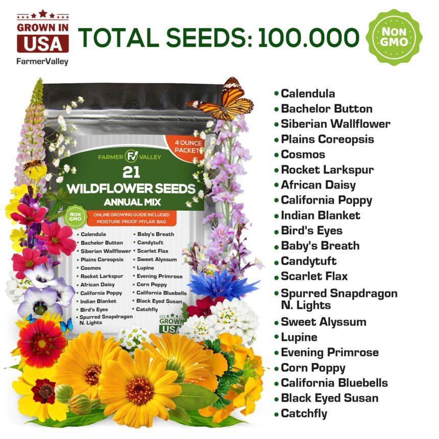 Annual Wildflower Seeds 3oz (21 Varieties) - FarmerValley