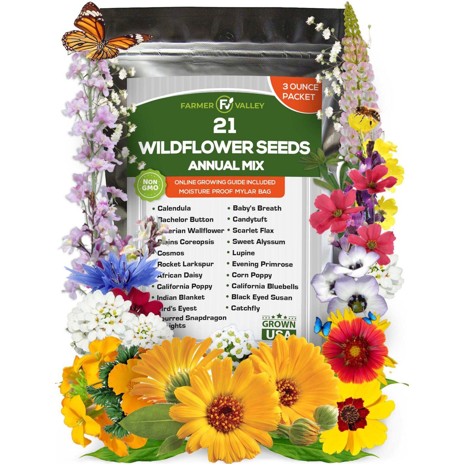 Annual Wildflower Seeds 3oz (21 Varieties) FarmerValley