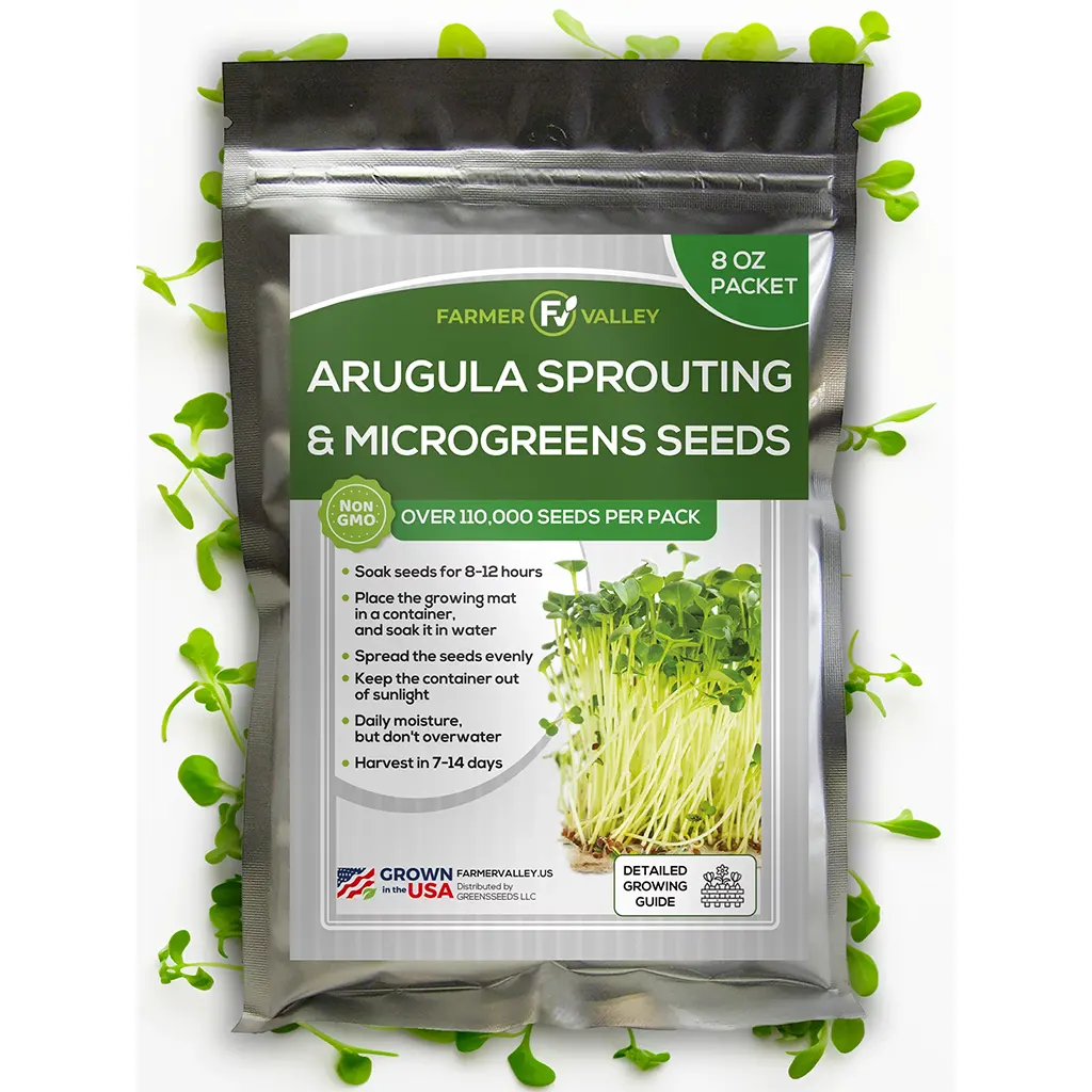 NON-GMO Arugula Microgreen Seeds For Sprouting & Growing Fresh Greens At Home